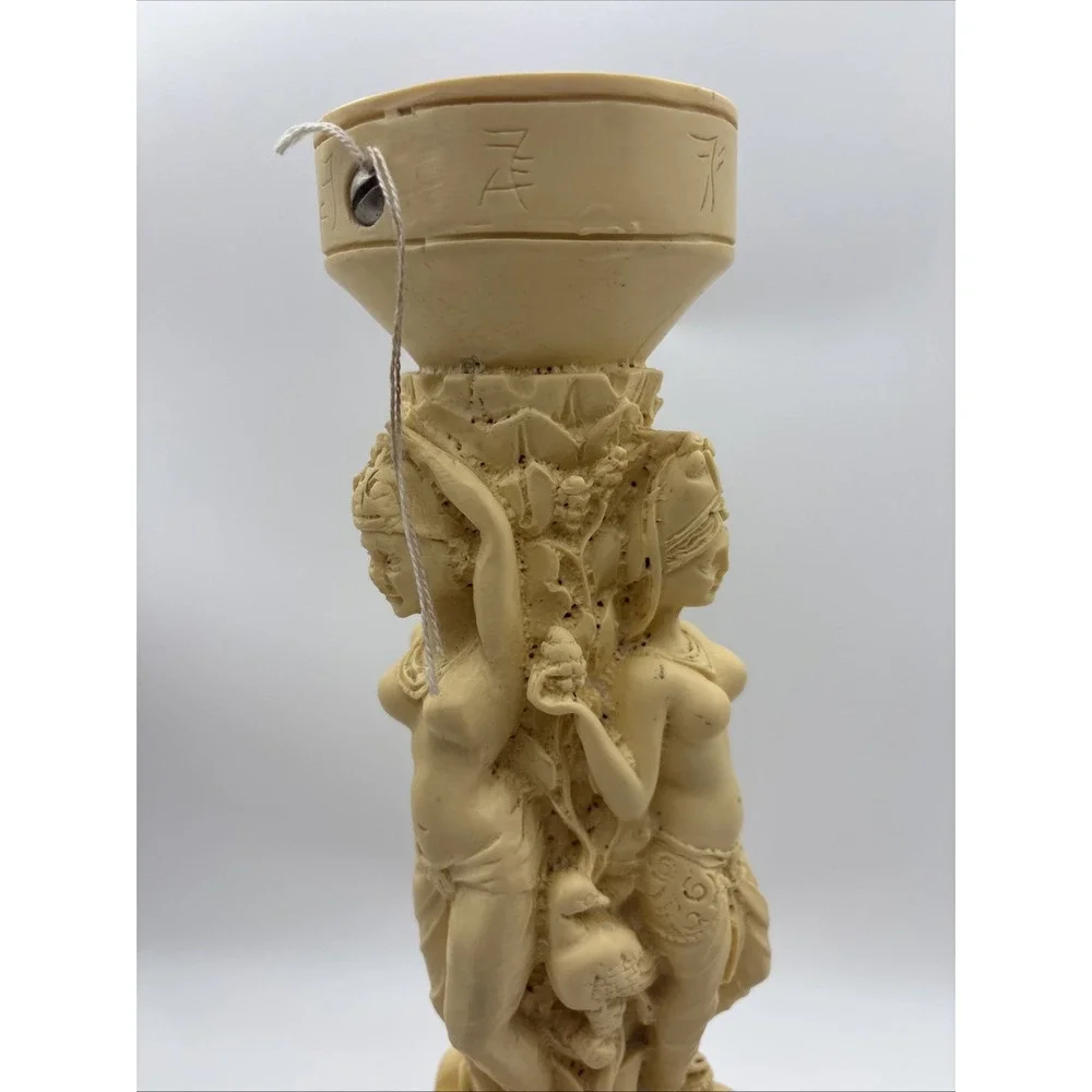 Vintage Asian Heavily Carved Resin Goddess Elephant Plant Stand Pedestal